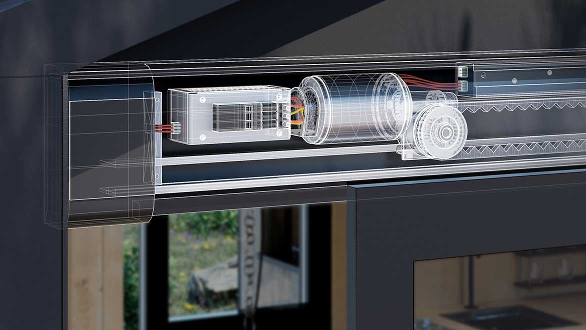 Mechanical door glide shown in detail on a cabin in AutoCAD