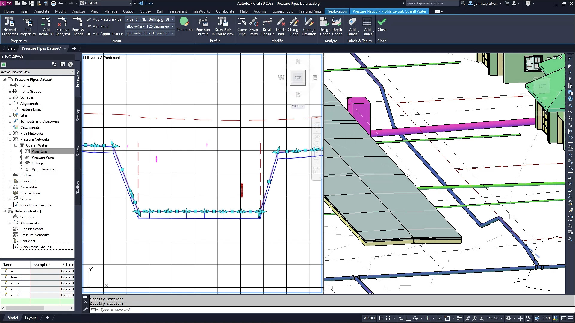 Drawing of subdivision corridors in Civil 3D 