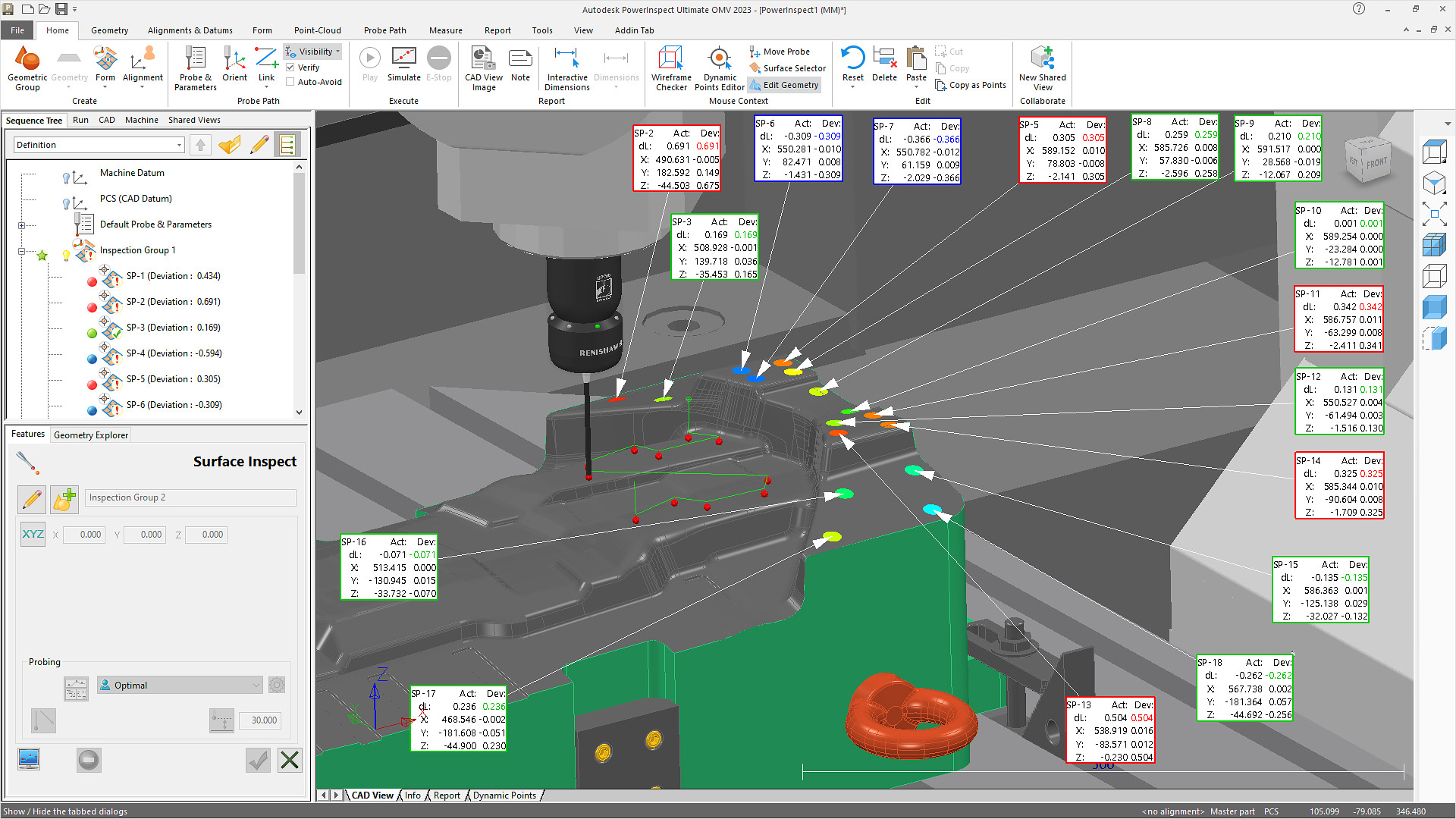 Measurement of a press tool inside the PowerInspect interface 