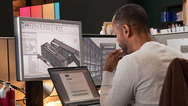 Architect working in front of a computer