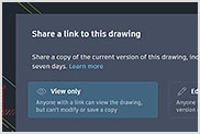 A dialog box prompting the user to share a link to an open AutoCAD LT drawing