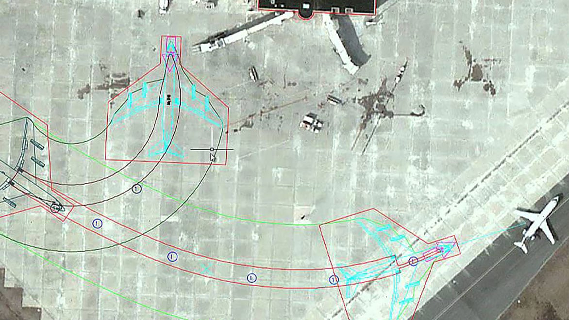 Diagram of an airplane swept path while taxiing